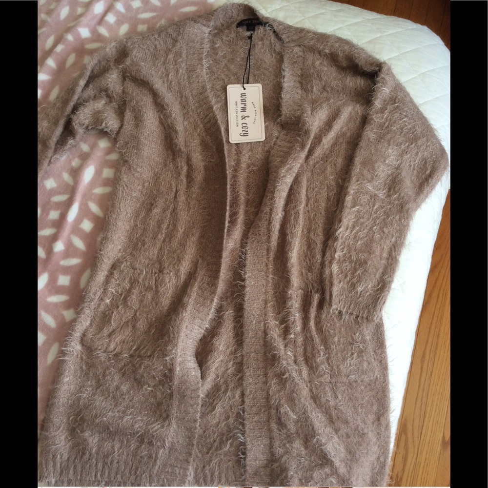 Love tree fuzzy cardigan sweater
